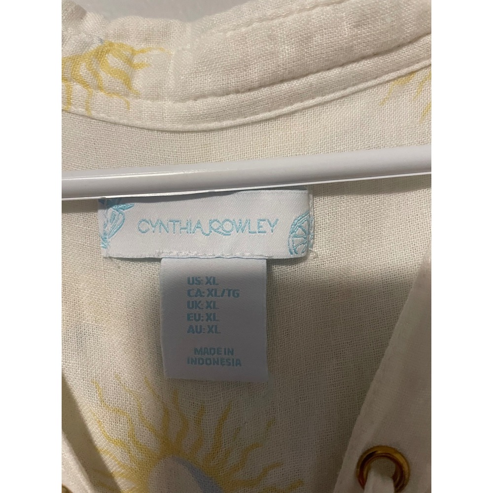 Cynthia Rowley Sun Moon Linen Blend Lace Up Beach Cover Up Dress XL White Yellow - Picture 5 of 7